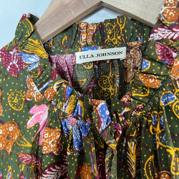 Ulla Johnson Womens Devya Green Floral Print Puff Sleeve Cotton Mini Dress 10 - Picture 4 of 11